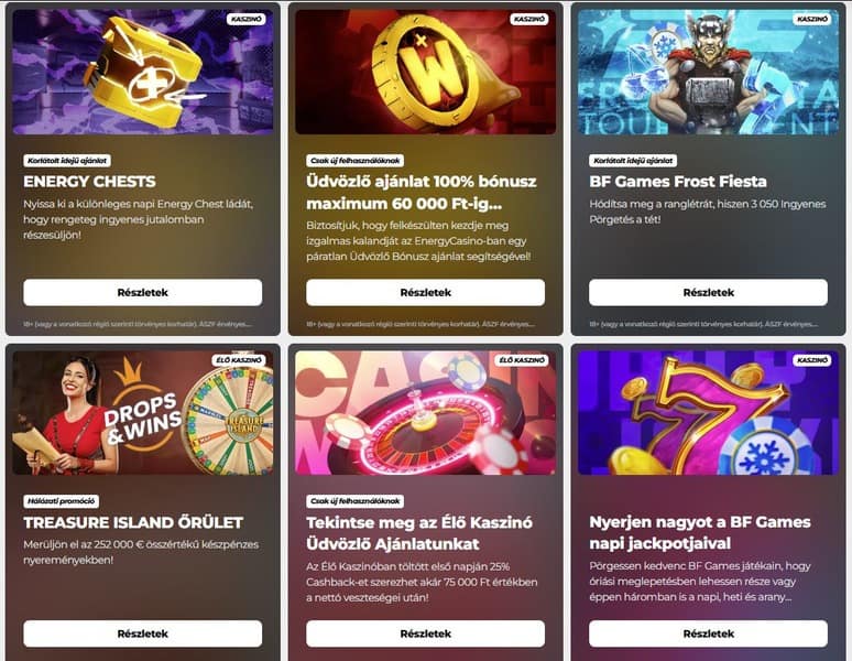 Bónusz részleg az Energy Casino weboldalán
