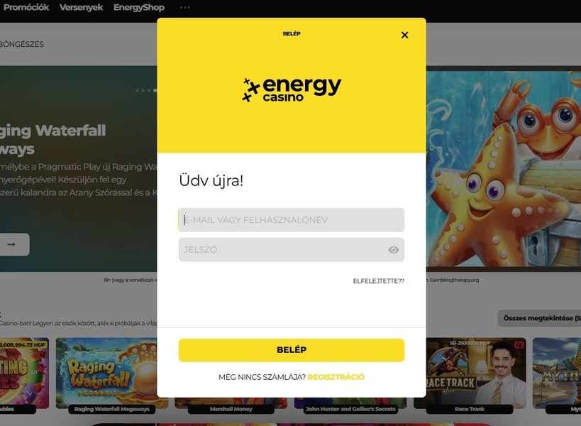 Nevezési űrlap az Energy Casino számára